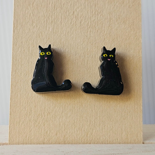 Witchy Cat Stud Earrings (Hand-Painted)