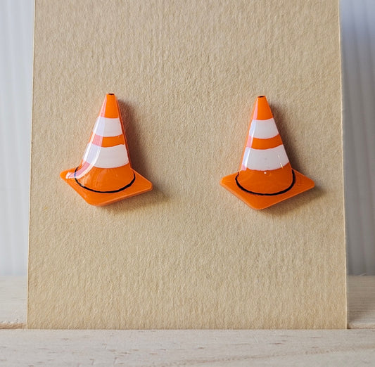 Road Cones Stud Earrings (Hand-Painted)
