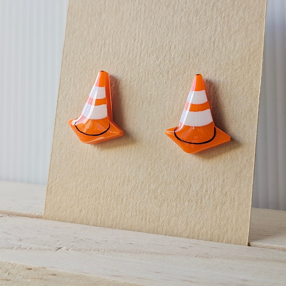 Road Cones Stud Earrings (Hand-Painted)