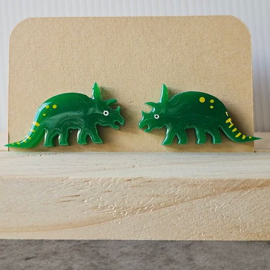 Triceratops Stud Earrings (Hand-Painted)