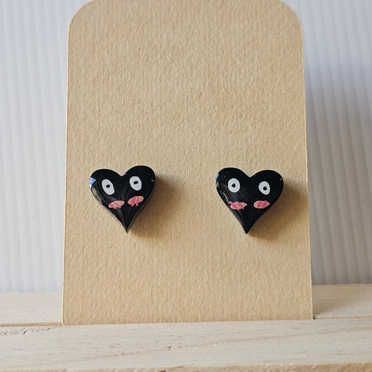 Soot Heart Stud Earrings (Hand-Painted)