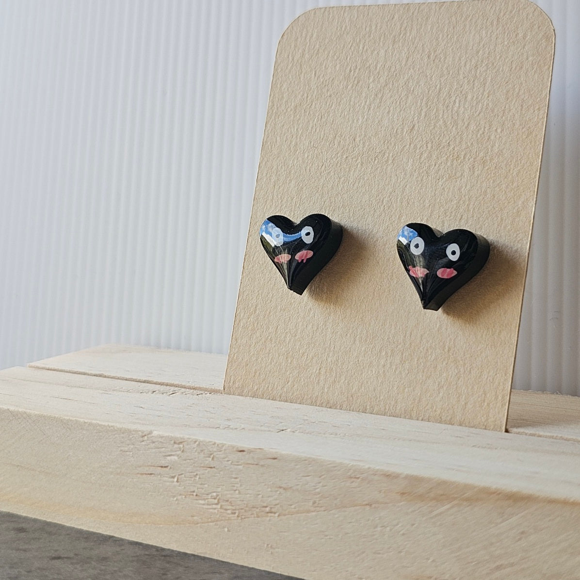 Soot Heart Stud Earrings (Hand-Painted)