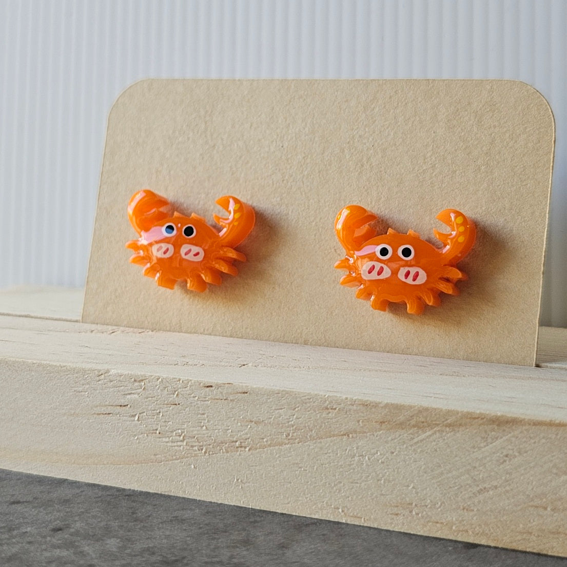 Orange Crab Stud Earrings (Hand-Painted)