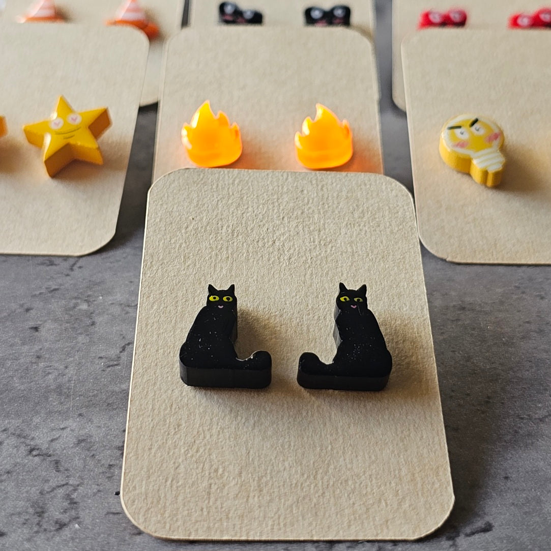 Witchy Cat Stud Earrings (Hand-Painted)